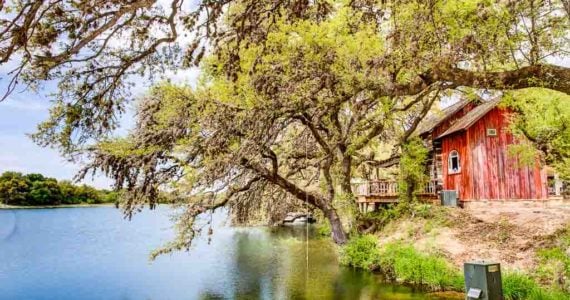 hunting cabin by lake
