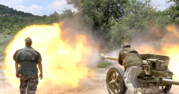 German Pak 40 anti tank gun firing